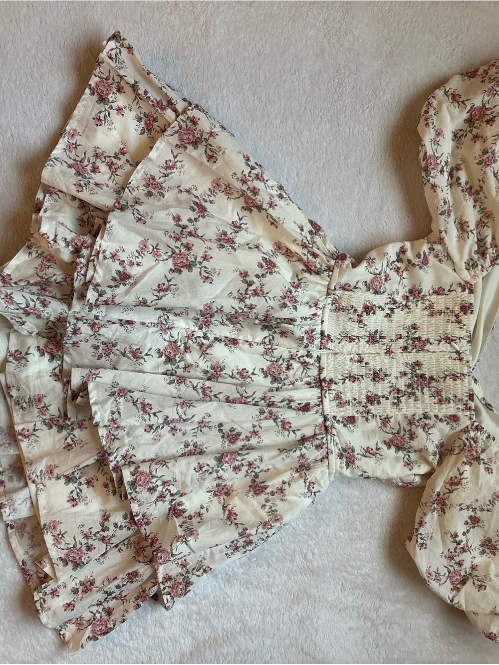 Altar'd State Ivory Mini Dress with Dusty Rose Floral Print